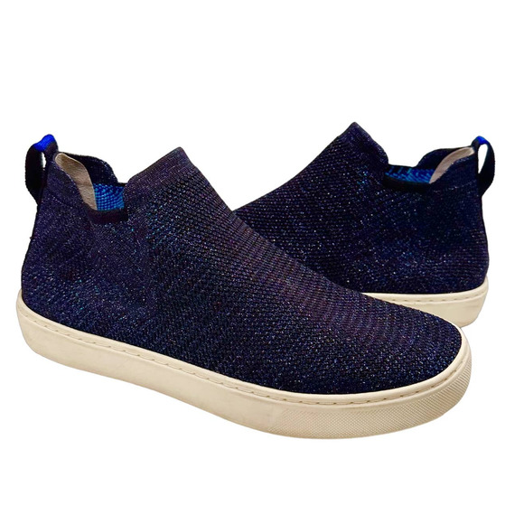 Rothy's Blue Metallic Lattice Stitch Chelsea Sneakers High Tops Shoe Size 7.5 - Picture 3 of 12